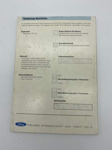 FORD Escort Bedienungsanleitung 2/1993